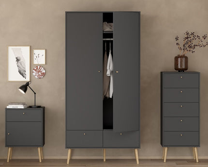 Cumbria Wardrobe with 2 Doors + 2 Drawers Dark Grey