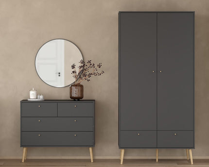 Cumbria Wardrobe with 2 Doors + 2 Drawers Dark Grey