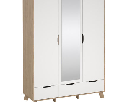 Ikast Wardrobe 3 Doors 2 Drawers with Mirror in Jackson Hickory and White