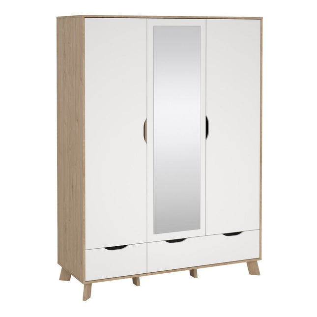 Ikast Wardrobe 3 Doors 2 Drawers with Mirror in Jackson Hickory and White