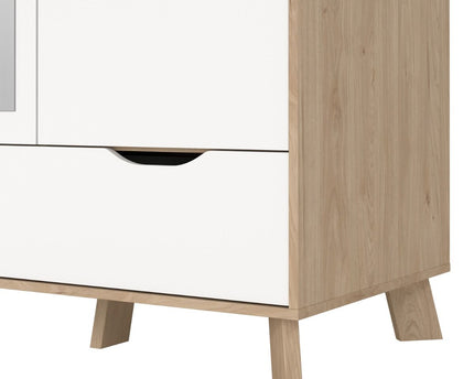 Ikast Wardrobe 3 Doors 2 Drawers with Mirror in Jackson Hickory and White