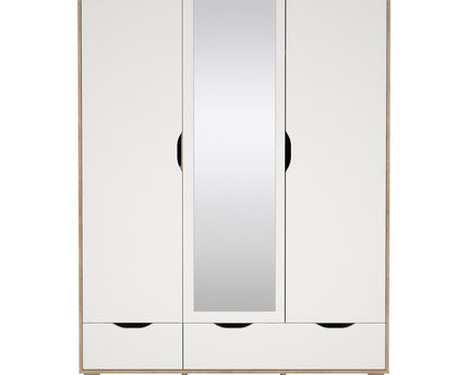Ikast Wardrobe 3 Doors 2 Drawers with Mirror in Jackson Hickory and White