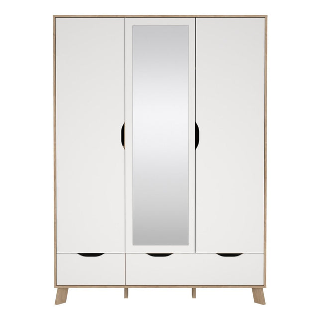 Ikast Wardrobe 3 Doors 2 Drawers with Mirror in Jackson Hickory and White