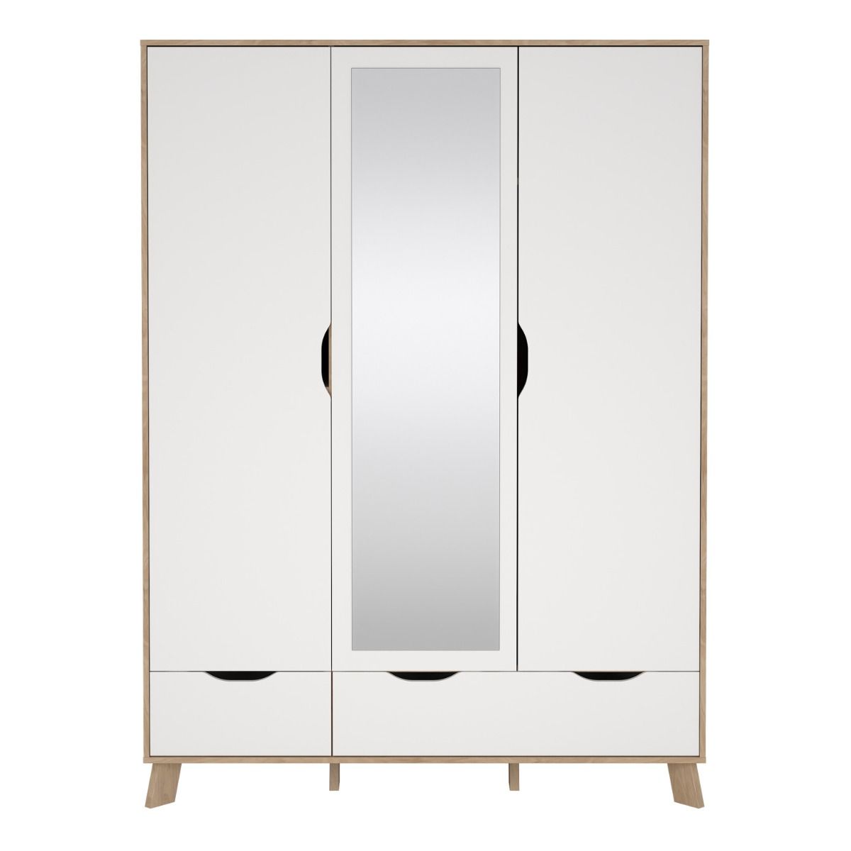 Ikast Wardrobe 3 Doors 2 Drawers with Mirror in Jackson Hickory and White