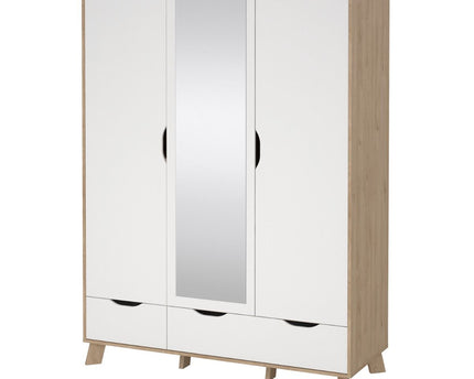 Ikast Wardrobe 3 Doors 2 Drawers with Mirror in Jackson Hickory and White