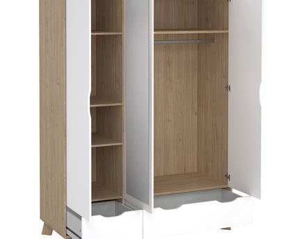 Ikast Wardrobe 3 Doors 2 Drawers with Mirror in Jackson Hickory and White