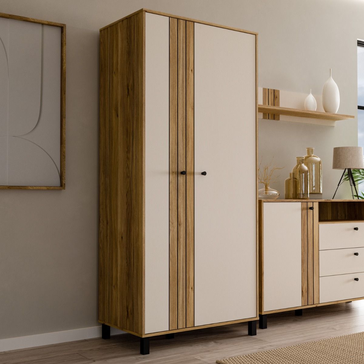 Grafton 2 Door Wardrobe In Cream and Oak