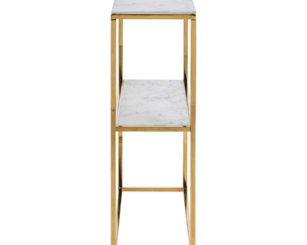 Alisma Console Table with White Crystal Clear Marble Glass Top & Gold Legs