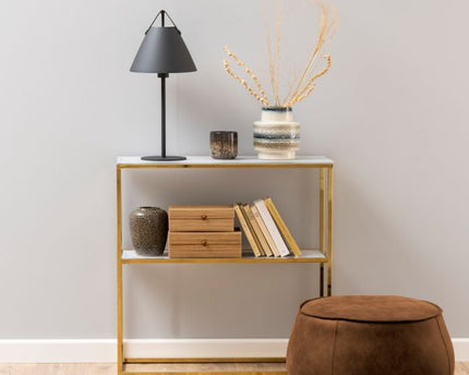 Alisma Console Table with White Crystal Clear Marble Glass Top & Gold Legs