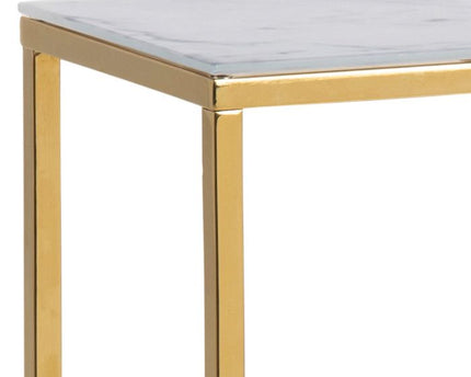 Alisma Console Table with White Crystal Clear Marble Glass Top & Gold Legs