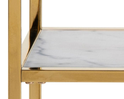 Alisma Console Table with White Crystal Clear Marble Glass Top & Gold Legs