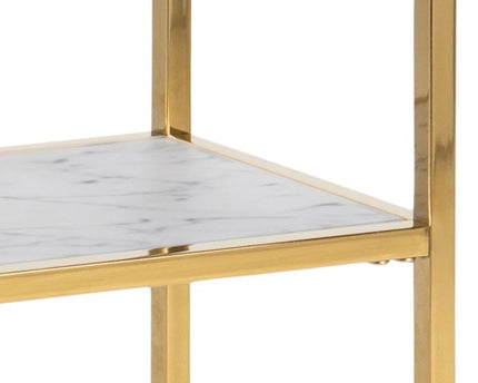 Alisma Console Table with White Crystal Clear Marble Glass Top & Gold Legs