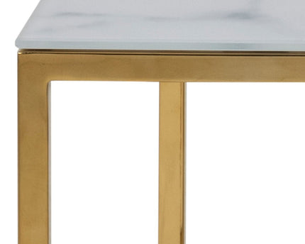 Alisma Open Shelf Coffee Table with White Crystal Clear Marble Glass Top & Gold Legs