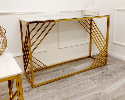 Azure Gold Console Table with Polar White Sintered Top