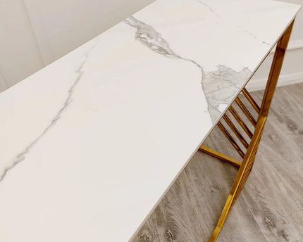 Azure Gold Console Table with Polar White Sintered Top