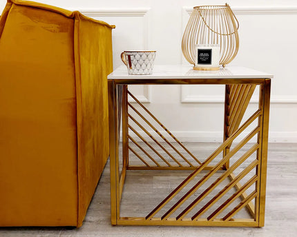 Azure Gold Lamp Table with Polar White Sintered Top