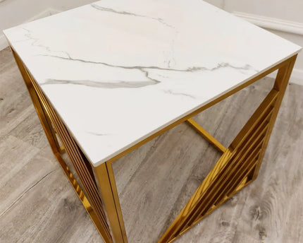 Azure Gold Lamp Table with Polar White Sintered Top