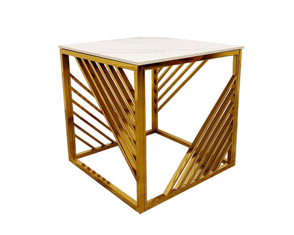 Azure Gold Lamp Table with Polar White Sintered Top