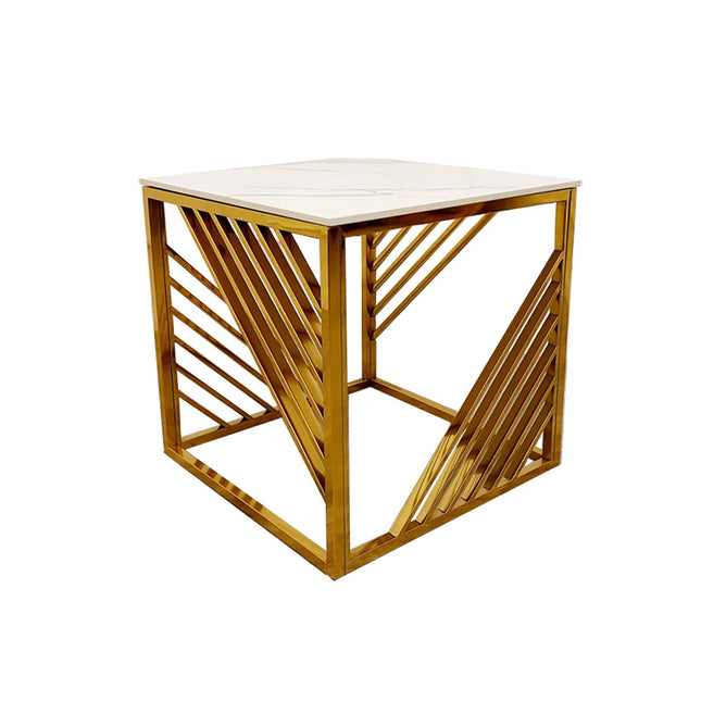 Azure Gold Lamp Table with Polar White Sintered Top