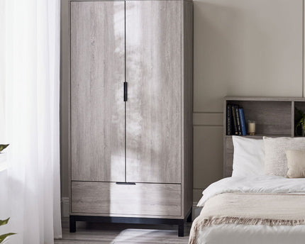 Bali 2 Door 1 Drawer Wardrobe - Grey Oak
