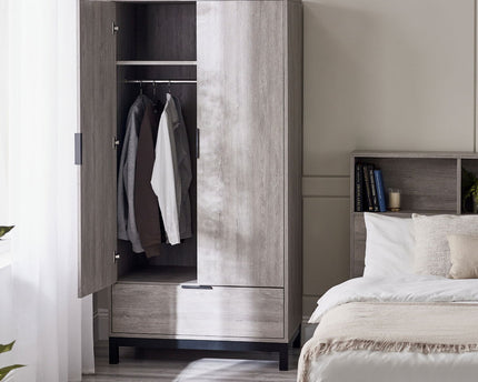Bali 2 Door 1 Drawer Wardrobe - Grey Oak