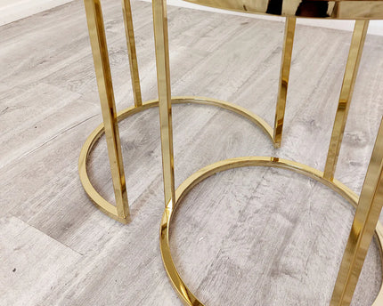 Cato Nest of 2 Tall Gold End Tables with Polar White Sintered Stone Tops