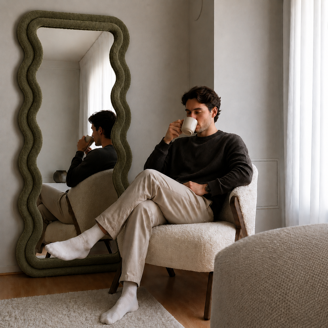 Sculptural Wave Boucle Mirror