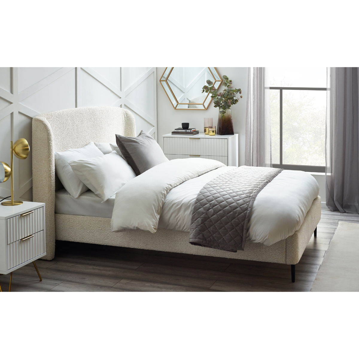 Eden Boucle Bed 150cm - Ivory