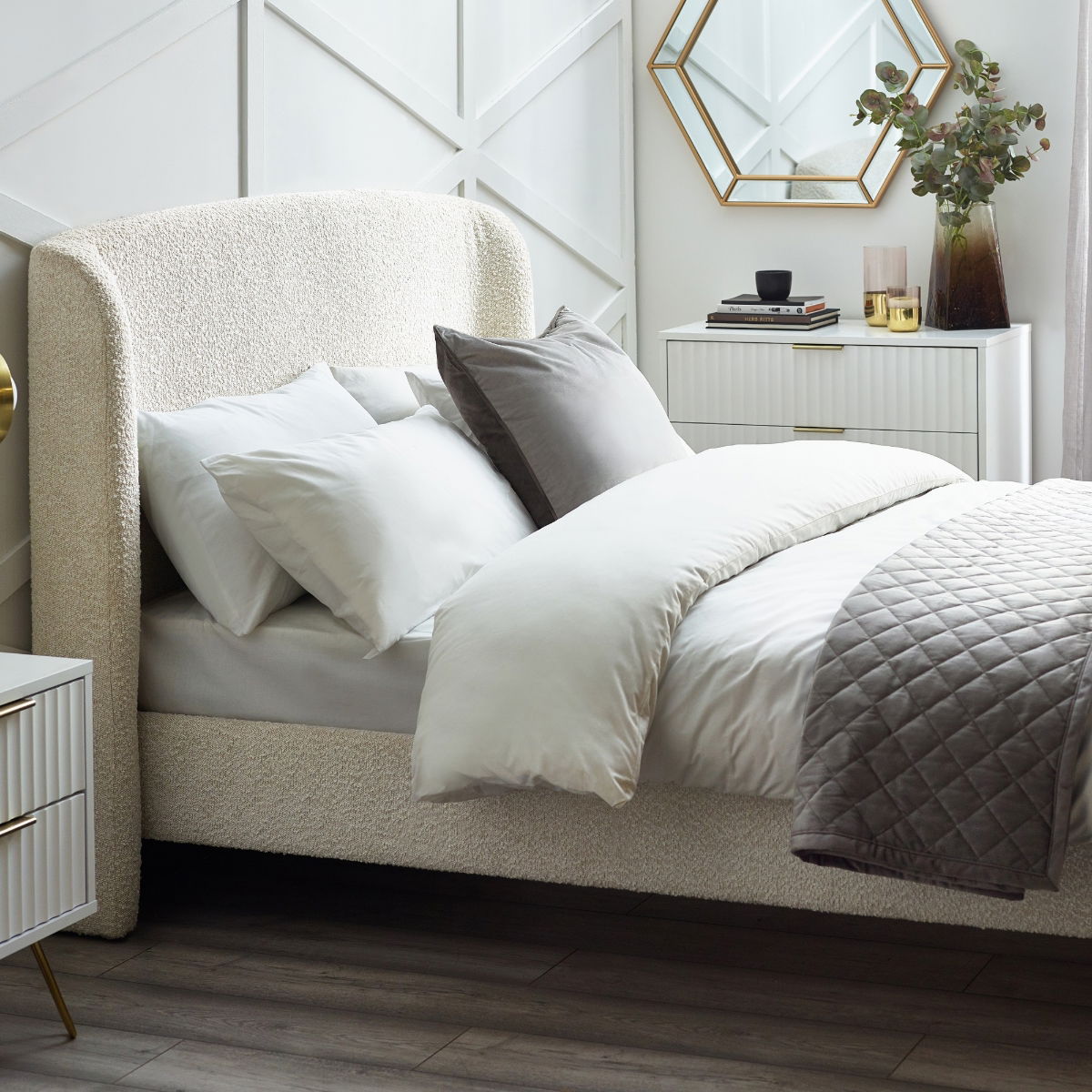 Eden Boucle Bed 150cm - Ivory