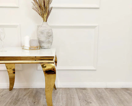Louis Gold Lamp Table with White Glass Top