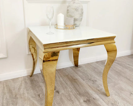 Louis Gold Lamp Table with White Glass Top