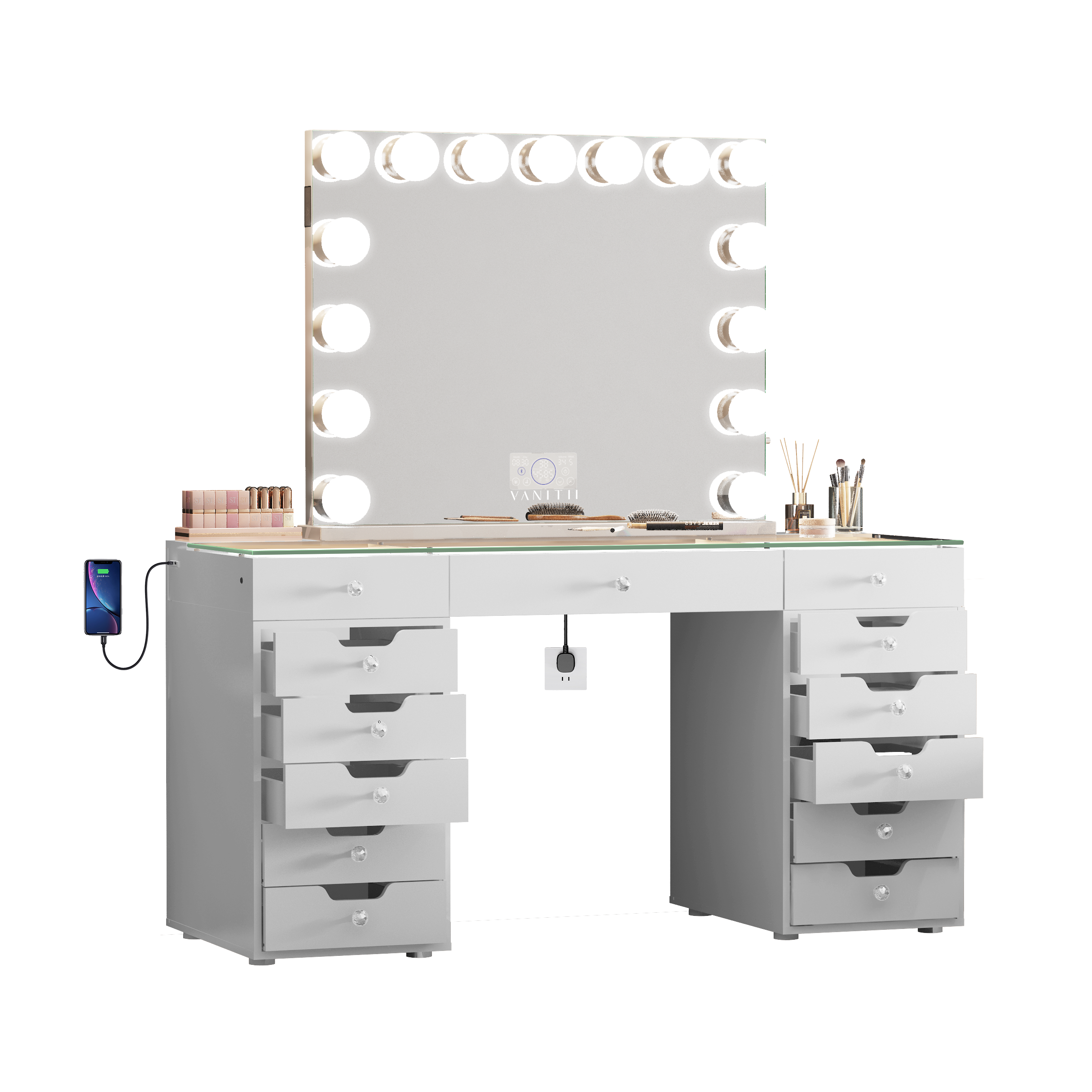 VANITII Marilyn Hollywood Vanity Mirror Pro Max - Table top Mirror with 15 Dimmable LED Bulbs