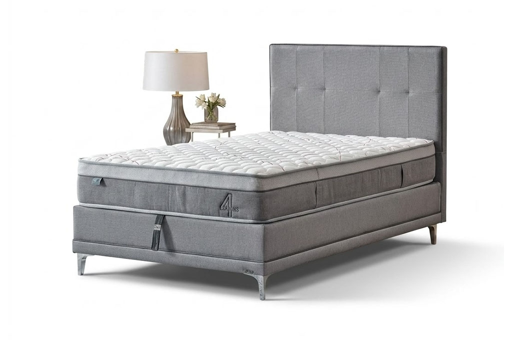 Modern Grey Upholstered Ottoman Storage Bed Frame with Tufted Headboard