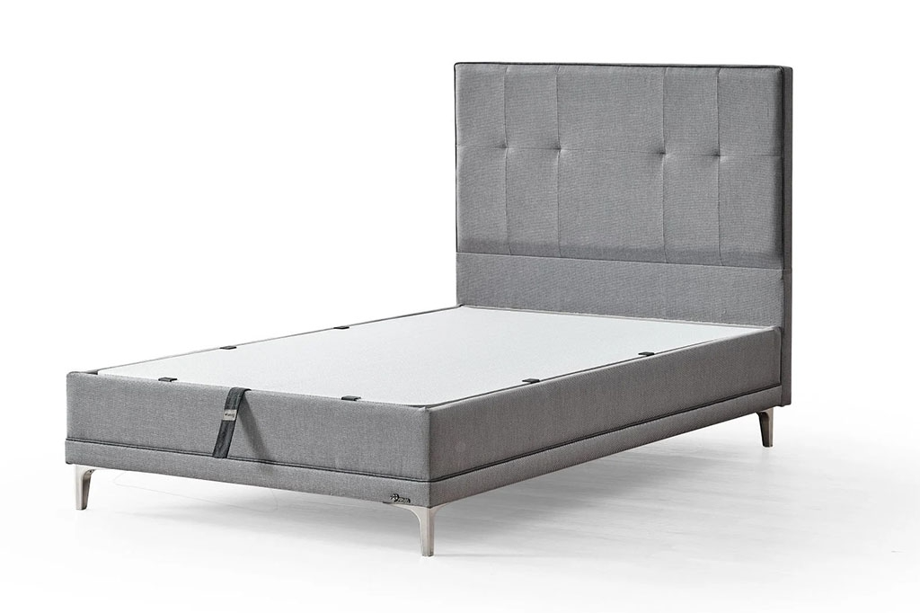 Modern Grey Upholstered Ottoman Storage Bed Frame with Tufted Headboard