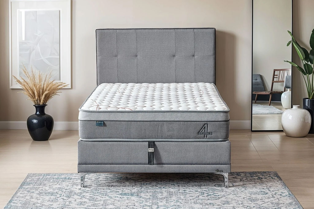 Modern Grey Upholstered Ottoman Storage Bed Frame with Tufted Headboard