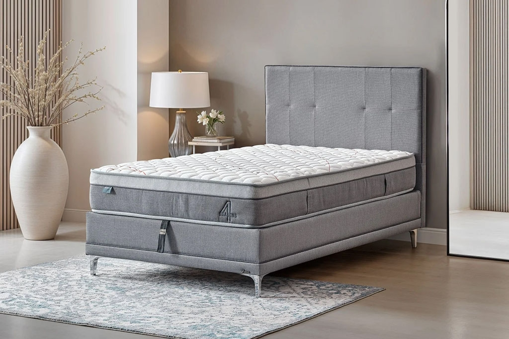 Modern Grey Upholstered Ottoman Storage Bed Frame with Tufted Headboard