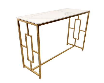 Geo Gold Console Table with Polar White Sintered Top
