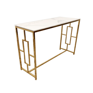 Geo Gold Console Table with Polar White Sintered Top