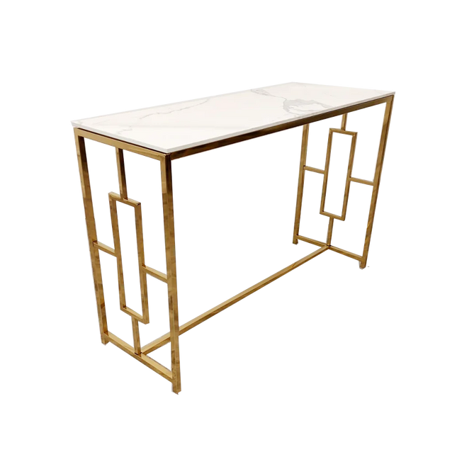 Geo Gold Console Table with Polar White Sintered Top