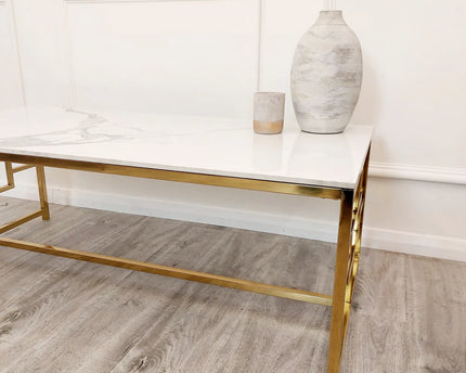 Geo Gold Coffee Table with Polar White Sintered Top