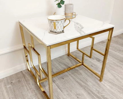 Geo Gold Lamp Table with Polar White Sintered Top