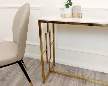 Geo Gold Console Table with Polar White Sintered Top