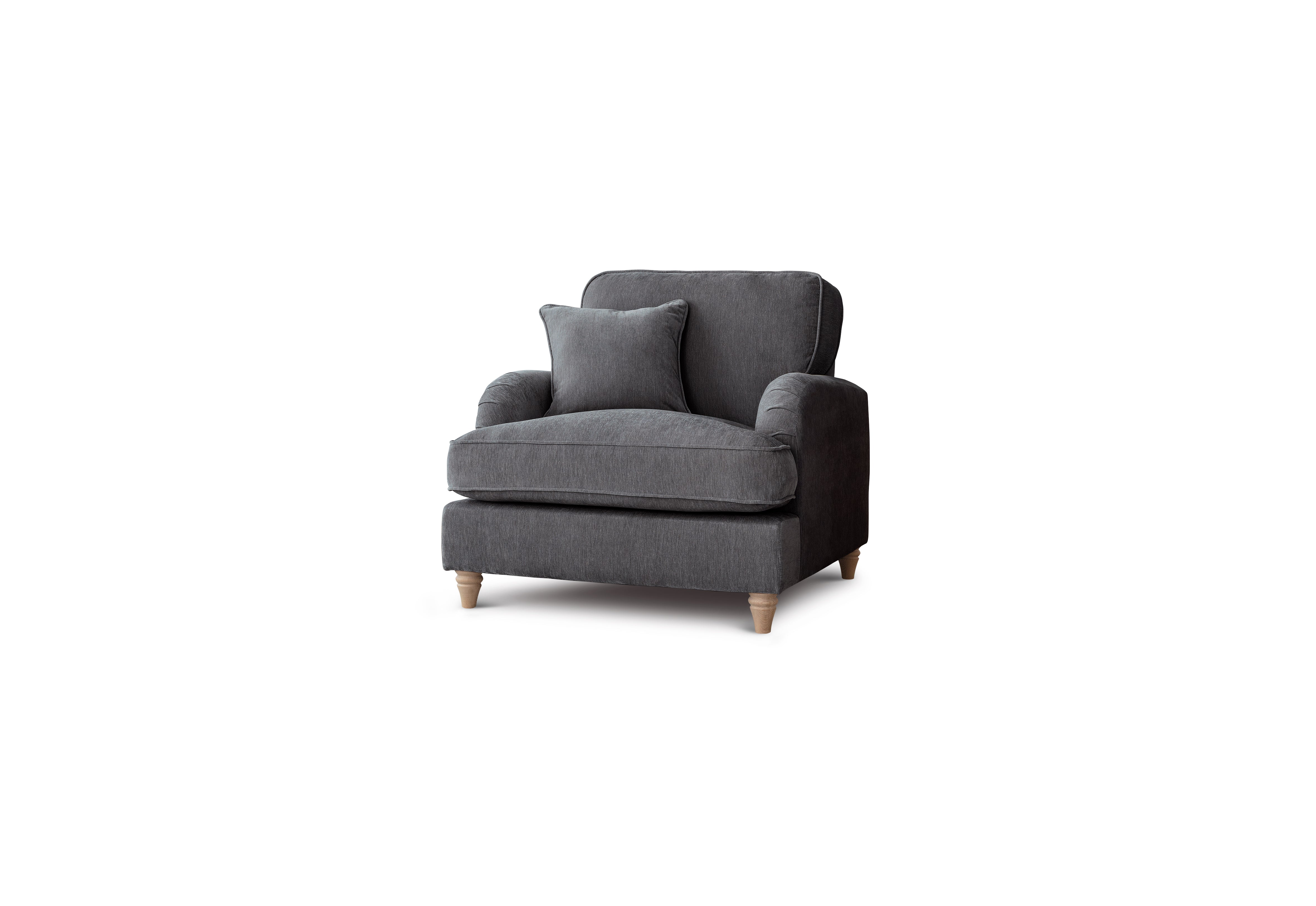 Gray armchair with a cushion on a white background