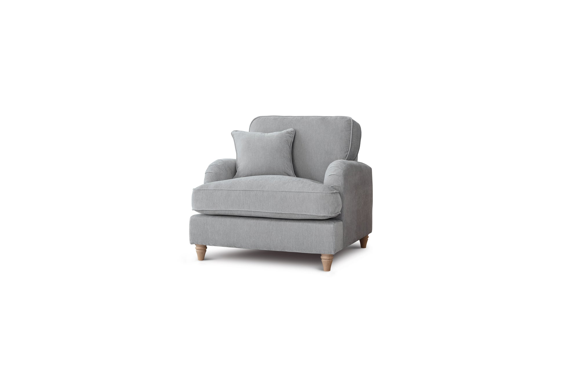 Gray armchair with a pillow on a white background