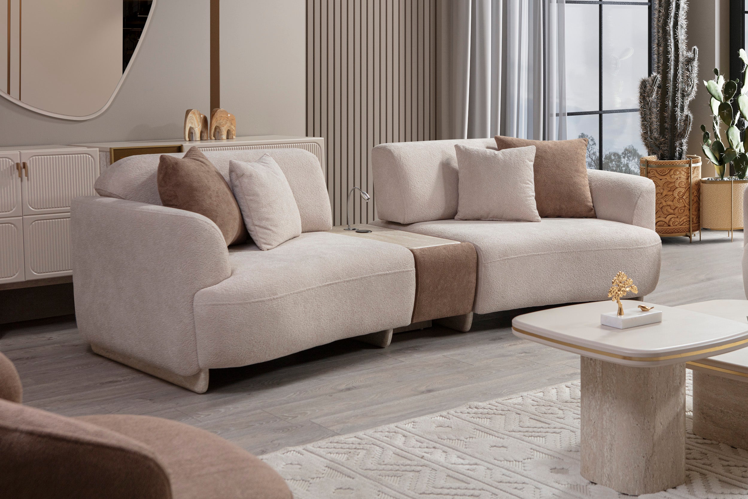 İNCİ GRUP  two-piece sofa set with a center console table