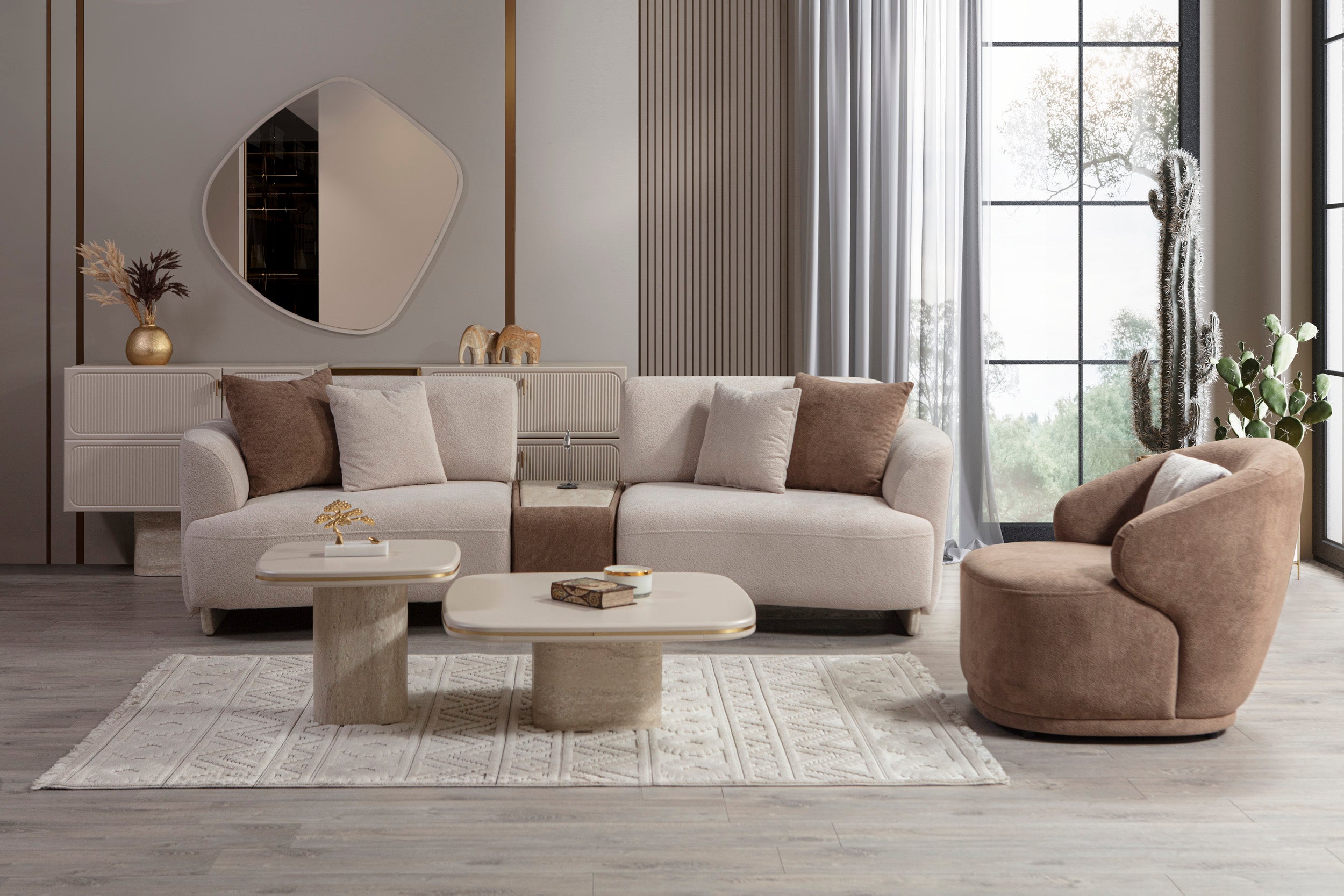 İNCİ GRUP  two-piece sofa set with a center console table