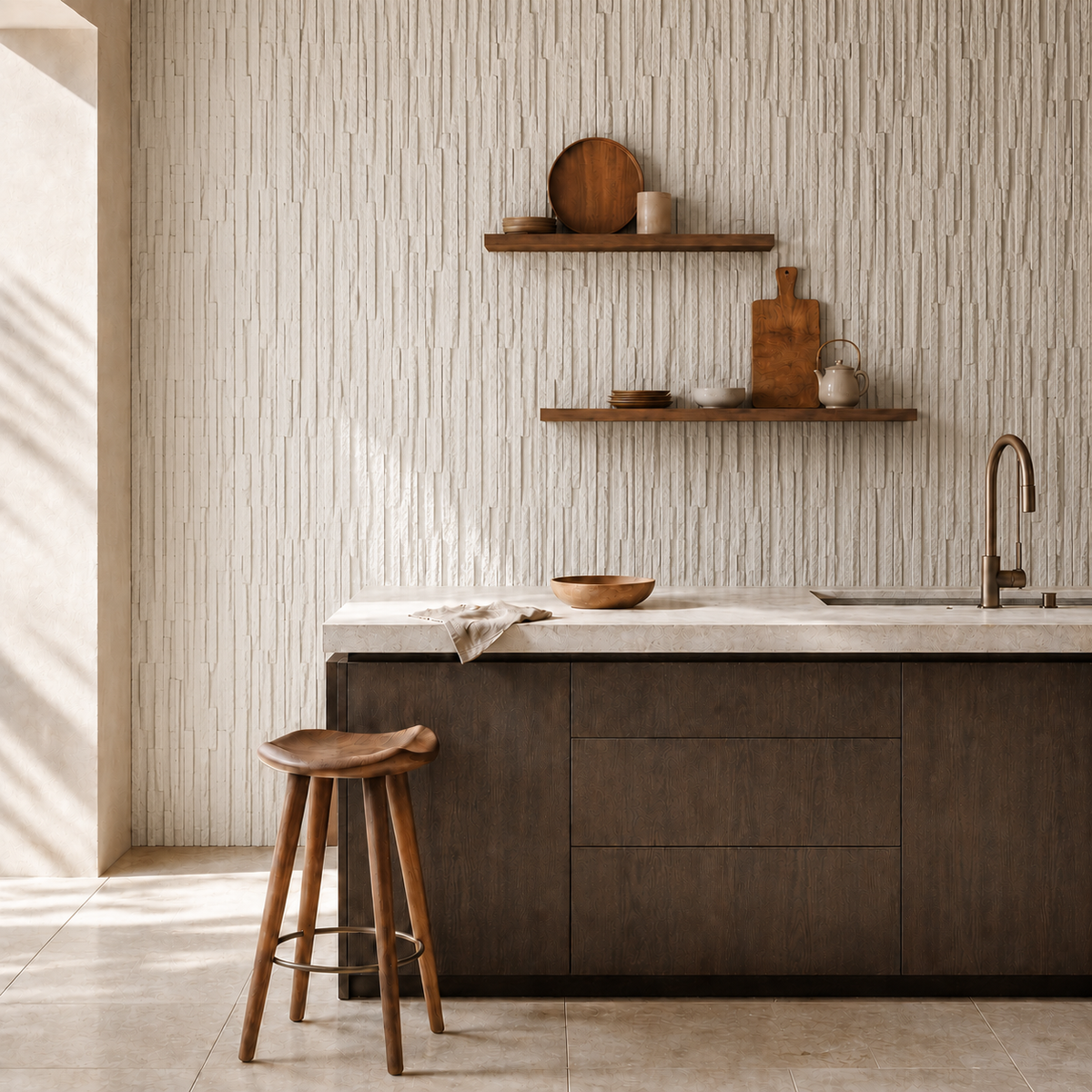 Wall panel stone textured PU wall panel in snow white color - 240cm x 60cm