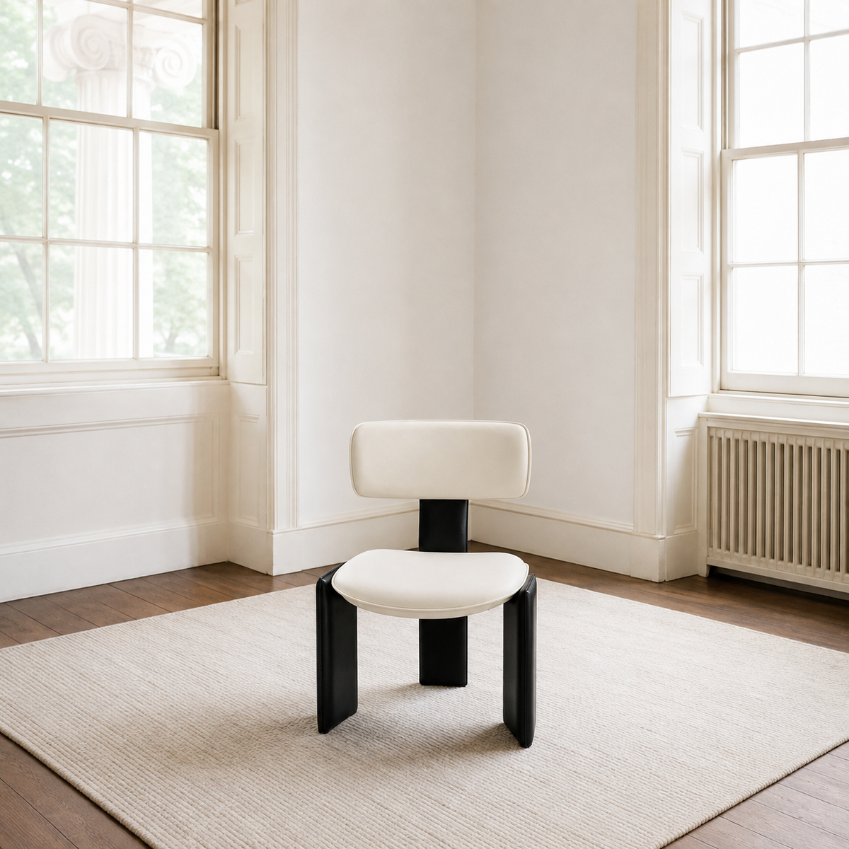 Dining chair White leather with black leather