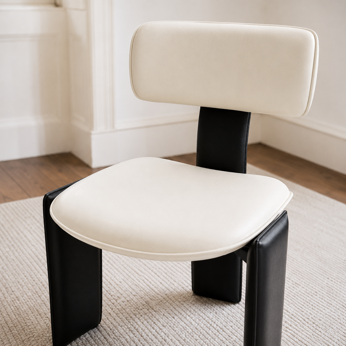 Dining chair White leather with black leather
