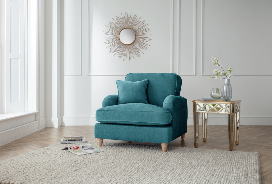 Model 01 – 01 Seater sofa – Teal Fabric Lounge Chair with Cushion | Modern Comfortable Accent Chair